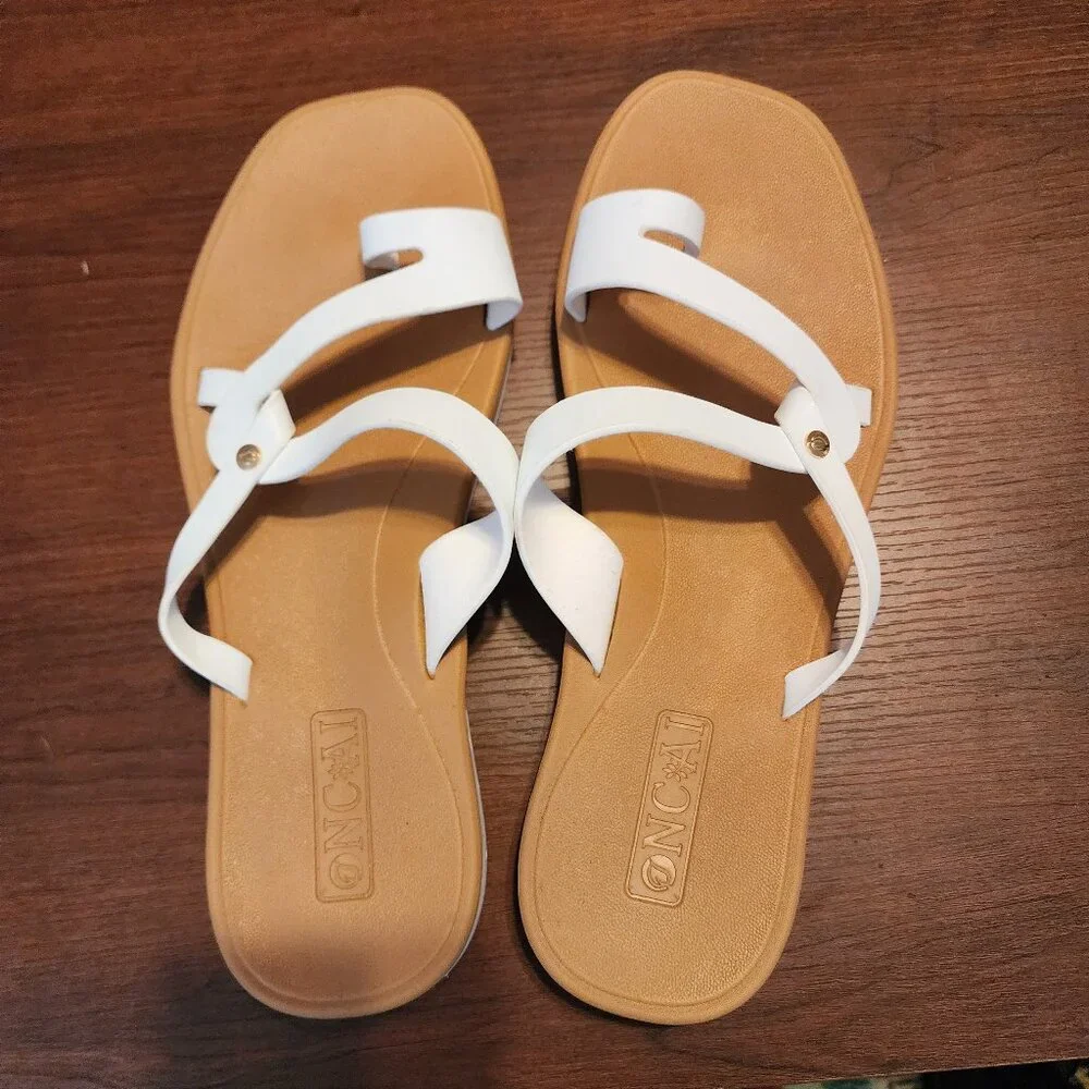 Women's White Strappy Slide Sandals - Picture 1 of 3